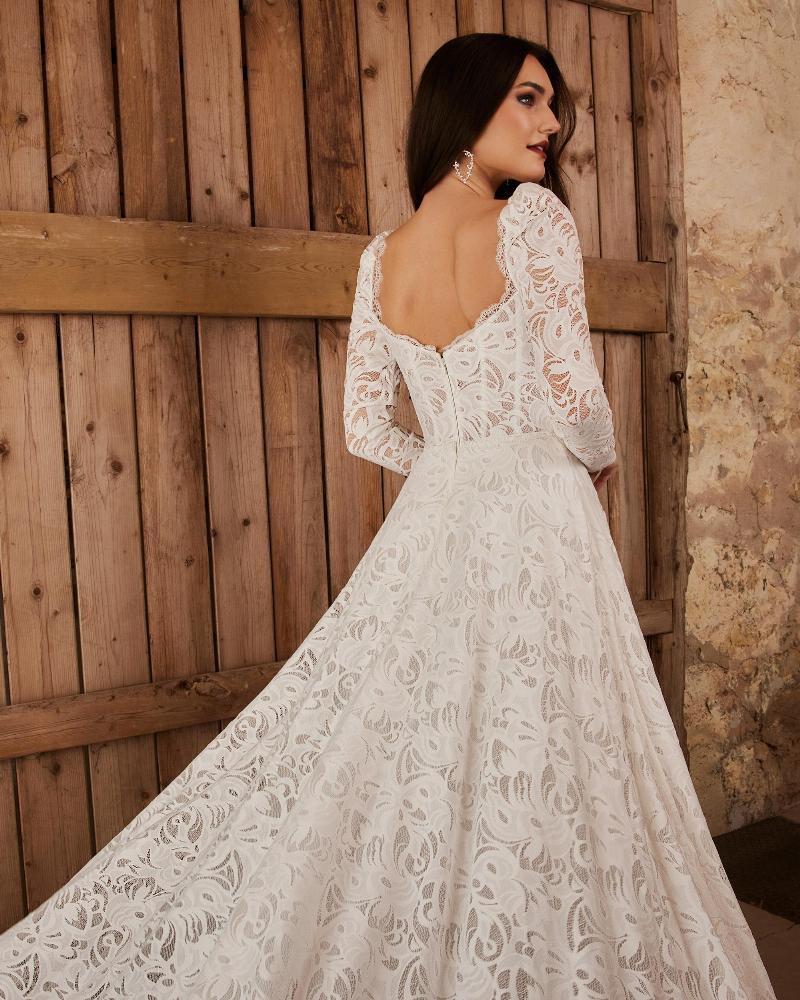 Lp2247 long sleeve boho wedding dress with lace and sweetheart neckline4